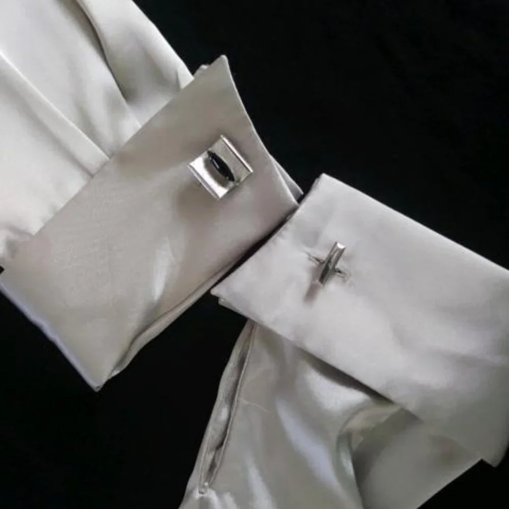 Vintage French Cuff Links - Silver with Black Stone